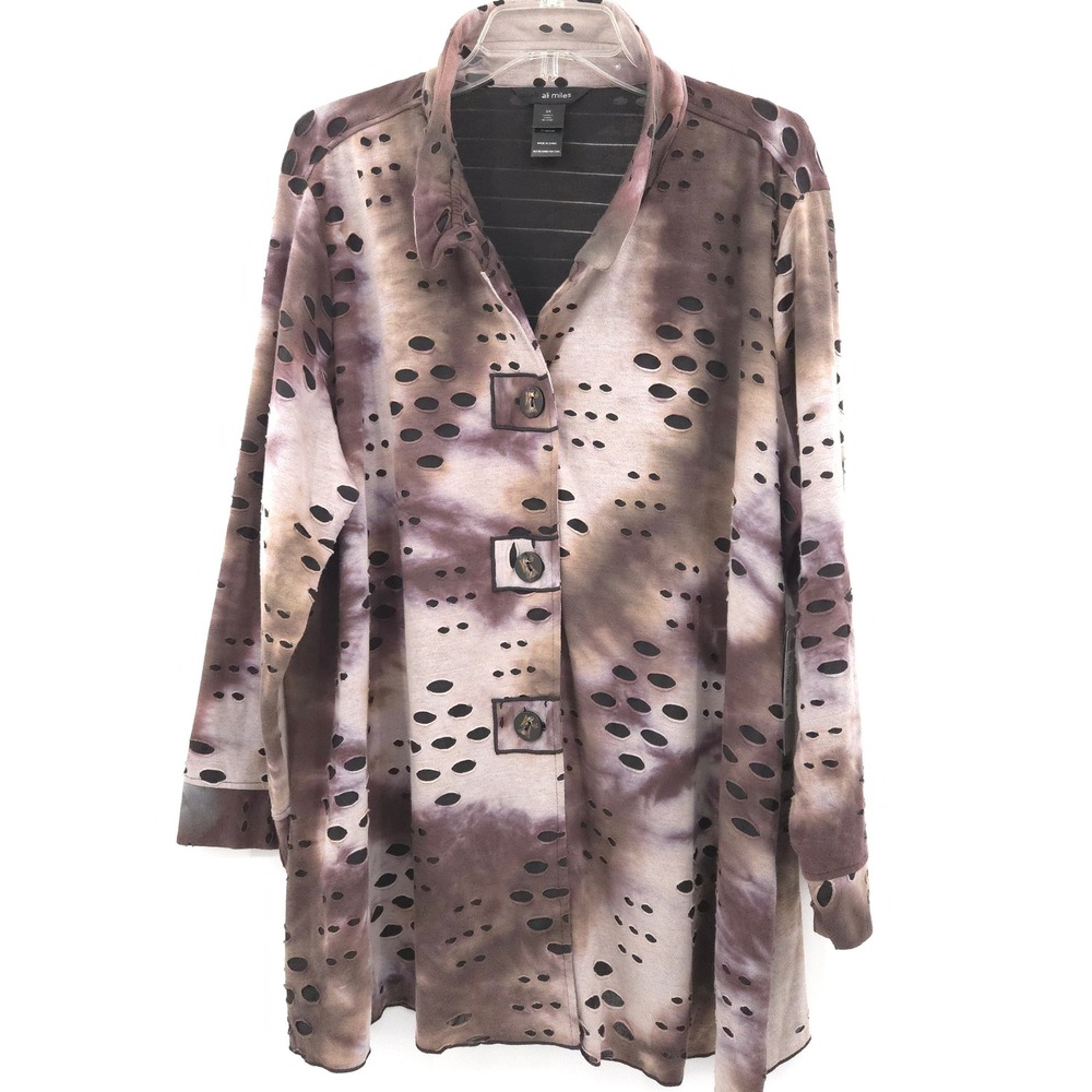 Ali Miles NWT Button Front Tunic jacket Women 2X Brown Art-to-wear Artsy